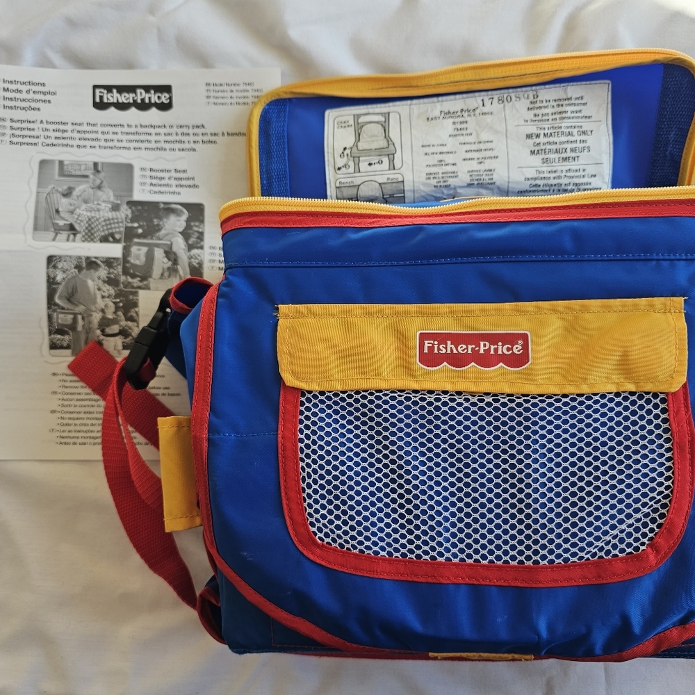 1999 Fisher-Price Stow'n Go Toddler Booster Seat Backpack Bag + Instructions